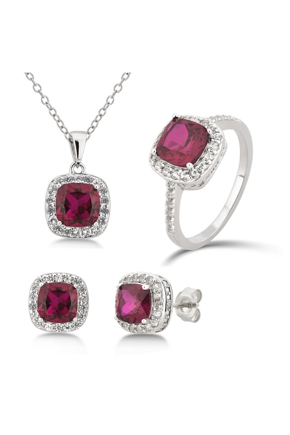Diamond Accent, Created Ruby & White Sapphire Sterling Silver 3 Piece Jewelry Set