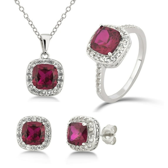 Diamond Accent, Created Ruby & White Sapphire Sterling Silver 3 Piece Jewelry Set