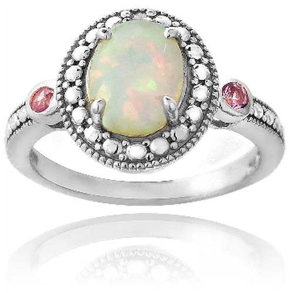 Diamond Accent Created White Opal and Pink Sapphire Sterling Silver Oval Ring