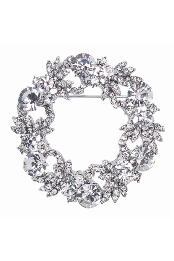 Floral Wreath Crystal, Diamond Accent Rhinestones Floral Brooch Pin