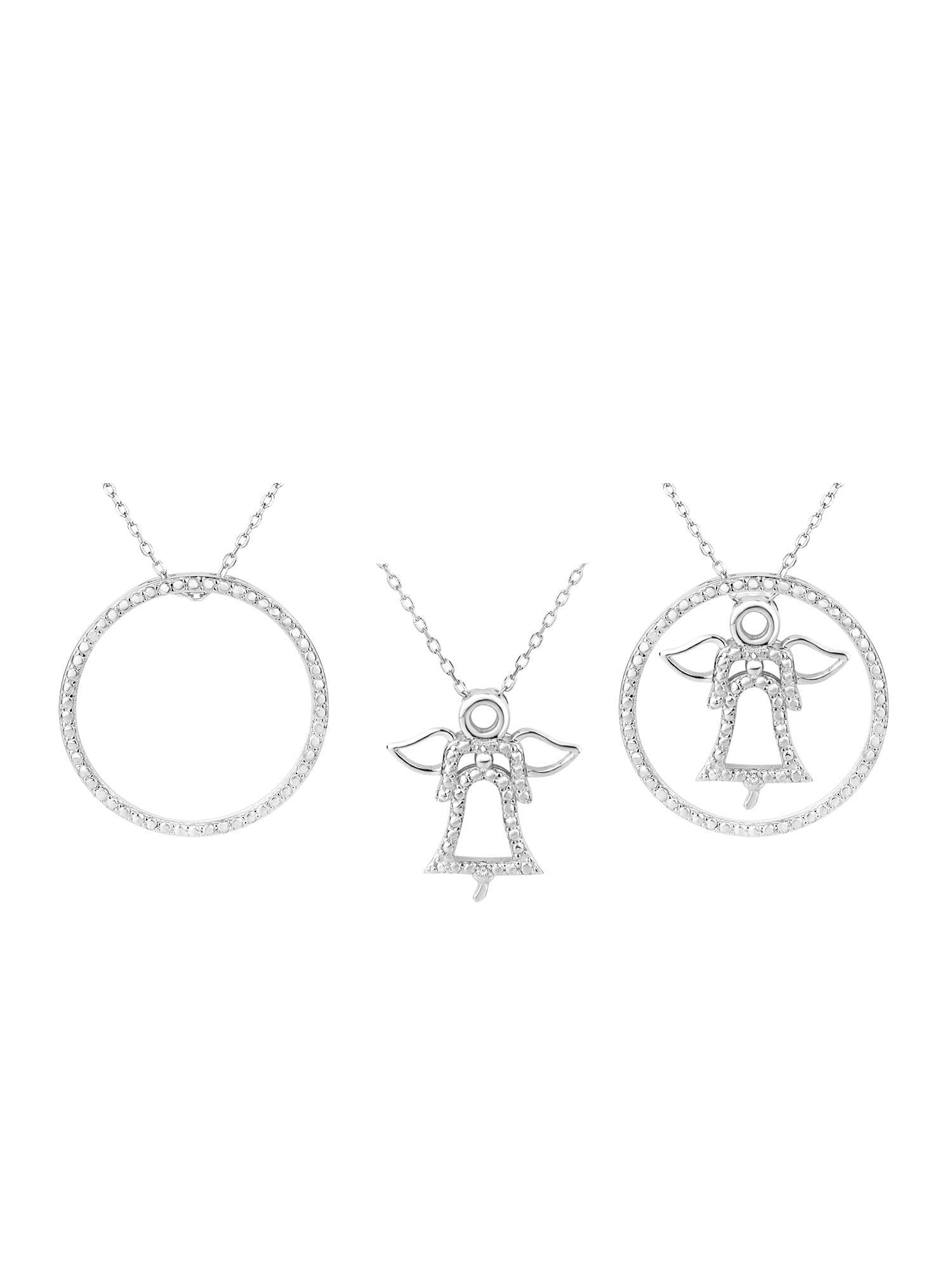 Diamond Accent Dangle Angel Interchangeable Circle Necklace in Silver