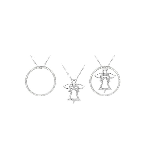 Diamond Accent Dangle Angel Interchangeable Circle Necklace in Silver