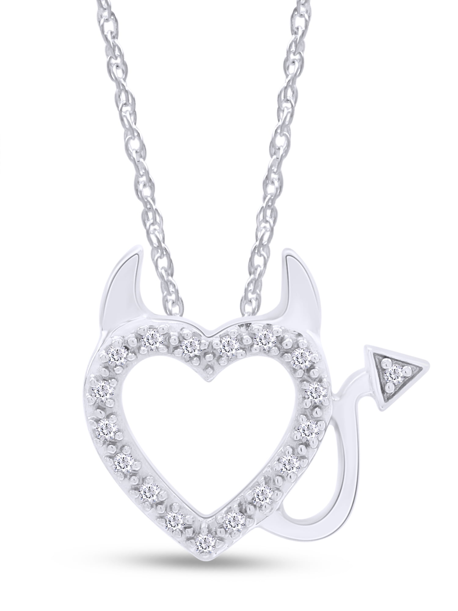 Diamond Accent Devil Heart Pendant 14k White Gold Over Sterling w 18 Chain