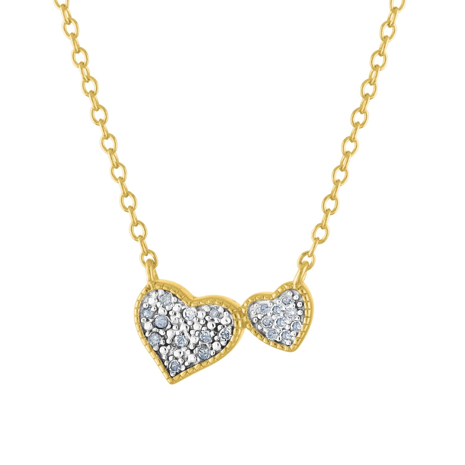 Diamond Accent Double Heart Necklace Sterling Silver 14K Yellow Gold Plated