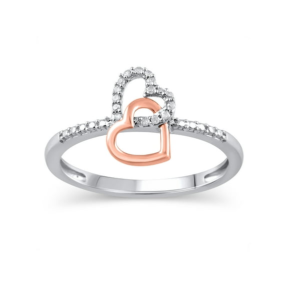 Diamond Accent (I3 clarity, I-J color) Diamond Heart Fashion Ring in 14k Pink Gold Plated Sterling Silver, Size 5