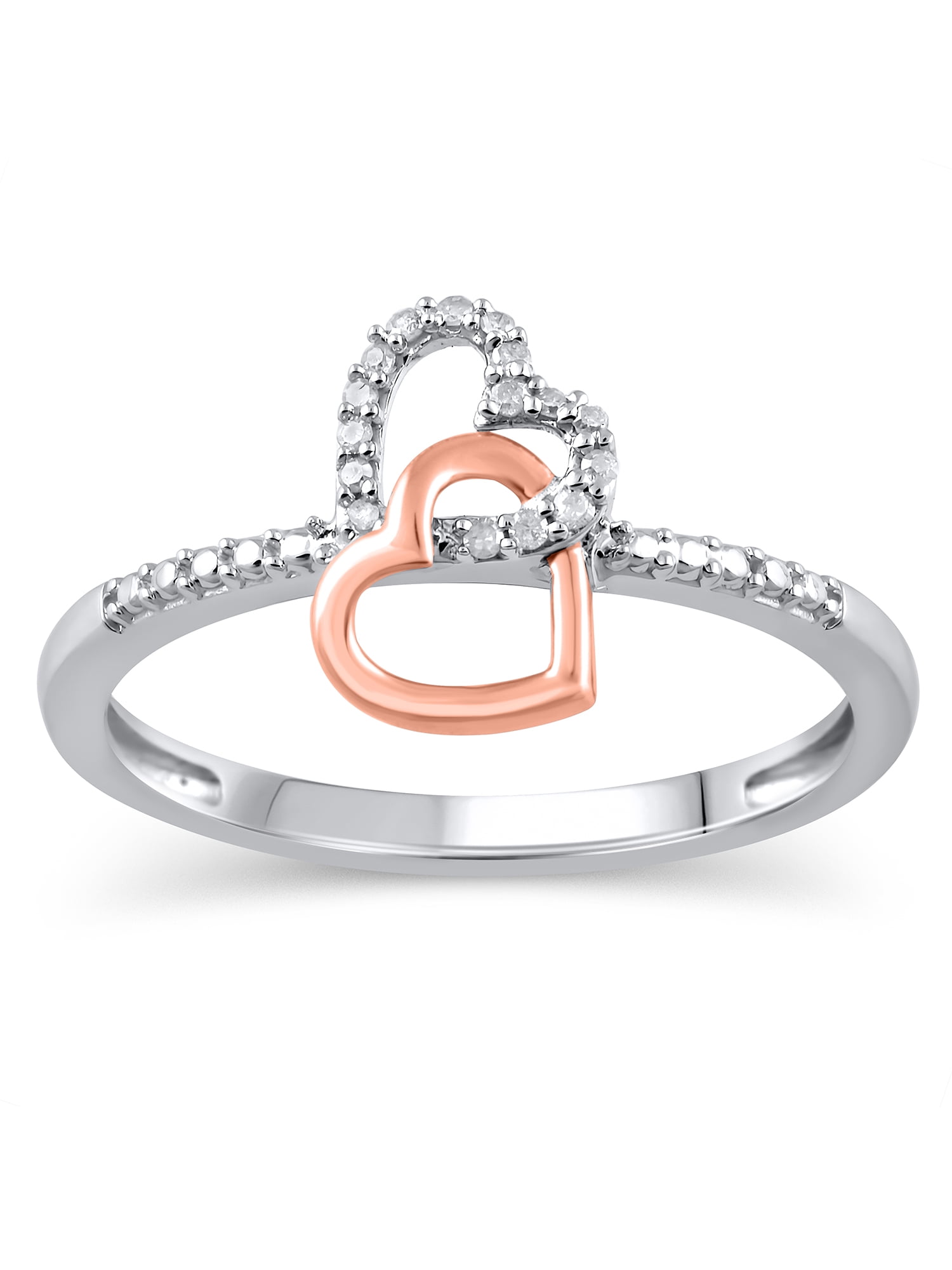 Diamond Accent (I3 clarity, I-J color) Diamond Heart Fashion Ring in 14k Pink Gold Plated Sterling Silver, Size 9