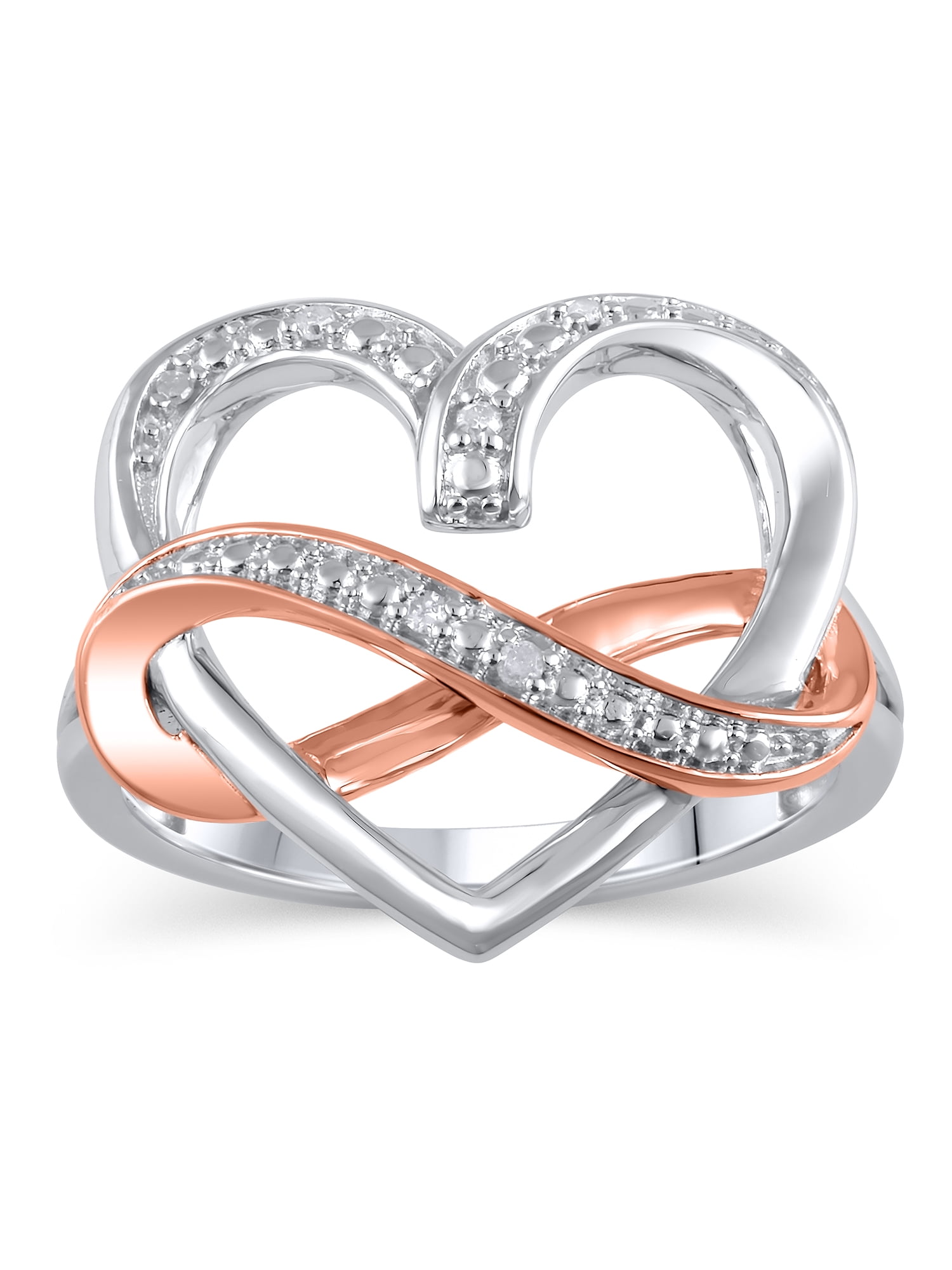 Diamond Accent (I3 clarity, I-J color) Heart Fashion Ring in 14k Pink Gold Plated Sterling Silver, Size 5