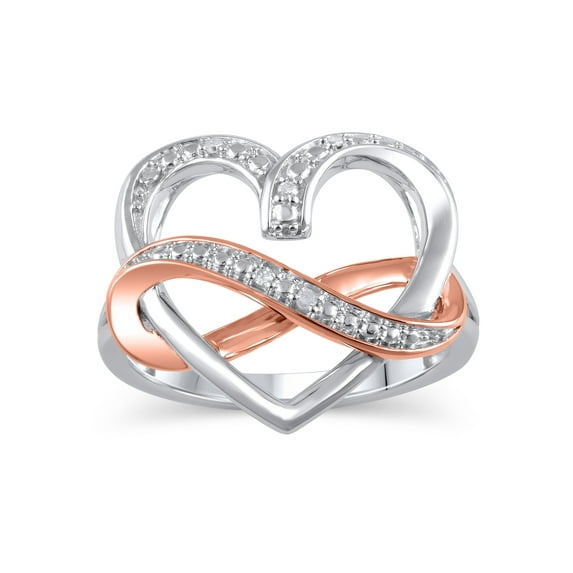 Diamond Accent (I3 clarity, I-J color) Heart Fashion Ring in 14k Pink Gold Plated Sterling Silver, Size 7