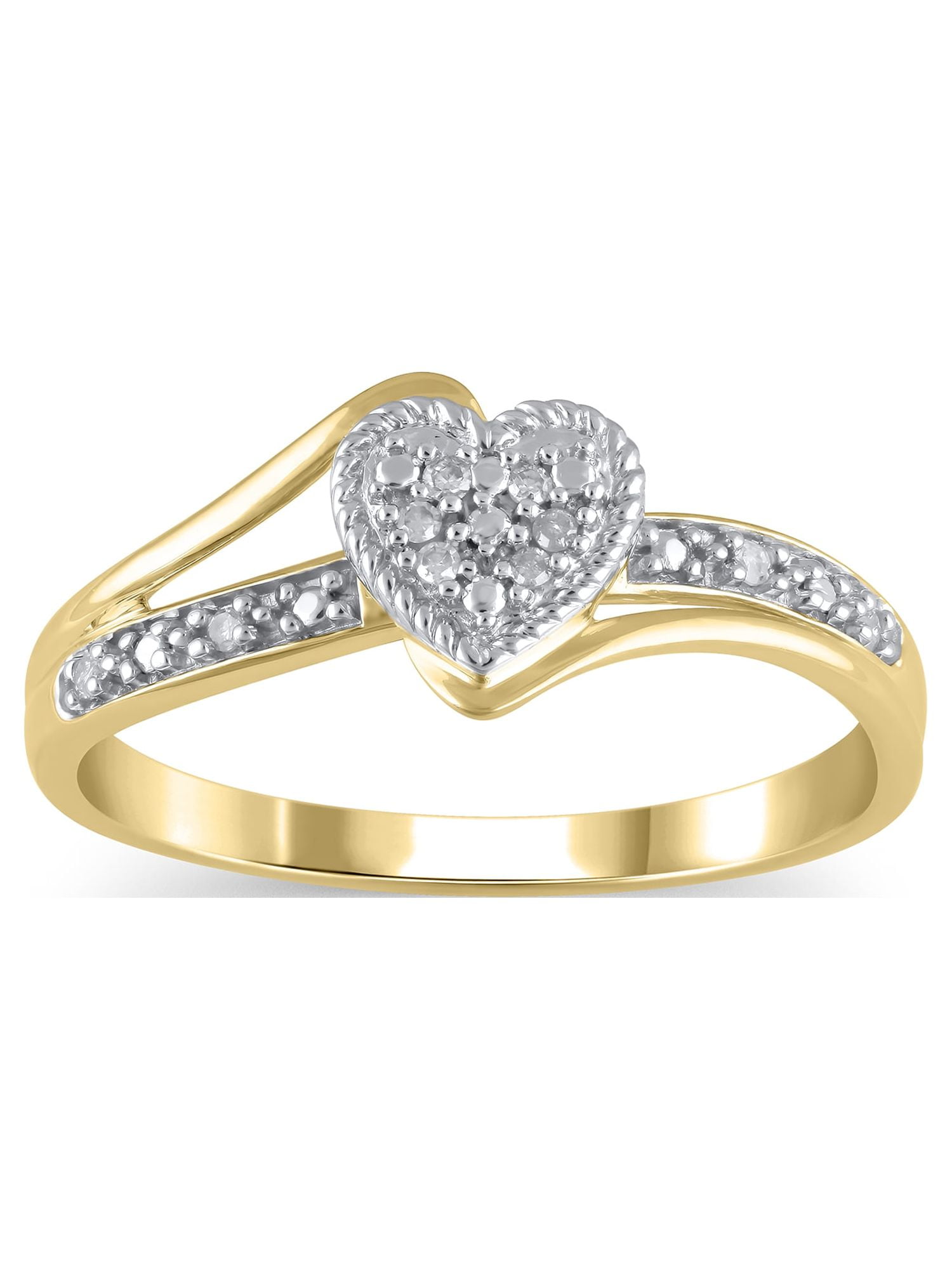 Diamond Accent (I3 clarity, J-K color) Hold My Hand Diamond Heart Promise Ring in 10K Yellow Gold, Size 5
