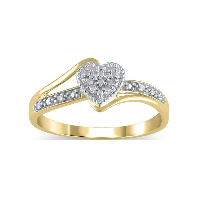 Diamond Accent (I3 clarity, J-K color) Hold My Hand Diamond Heart Promise  Ring in 10K Yellow Gold, Size 7