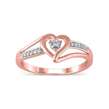 Diamond Accent (I3 clarity, J-K color) Hold My Hand Diamond Heart Promise Ring in 10kt Rose Gold, Size 7