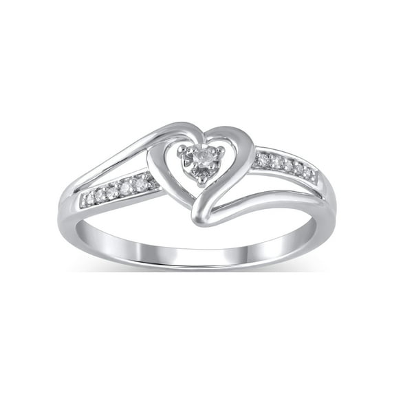 Diamond Accent (I3 clarity, J-K color) Hold My Hand Diamond Heart Promise Ring in 10kt White Gold, Size 5