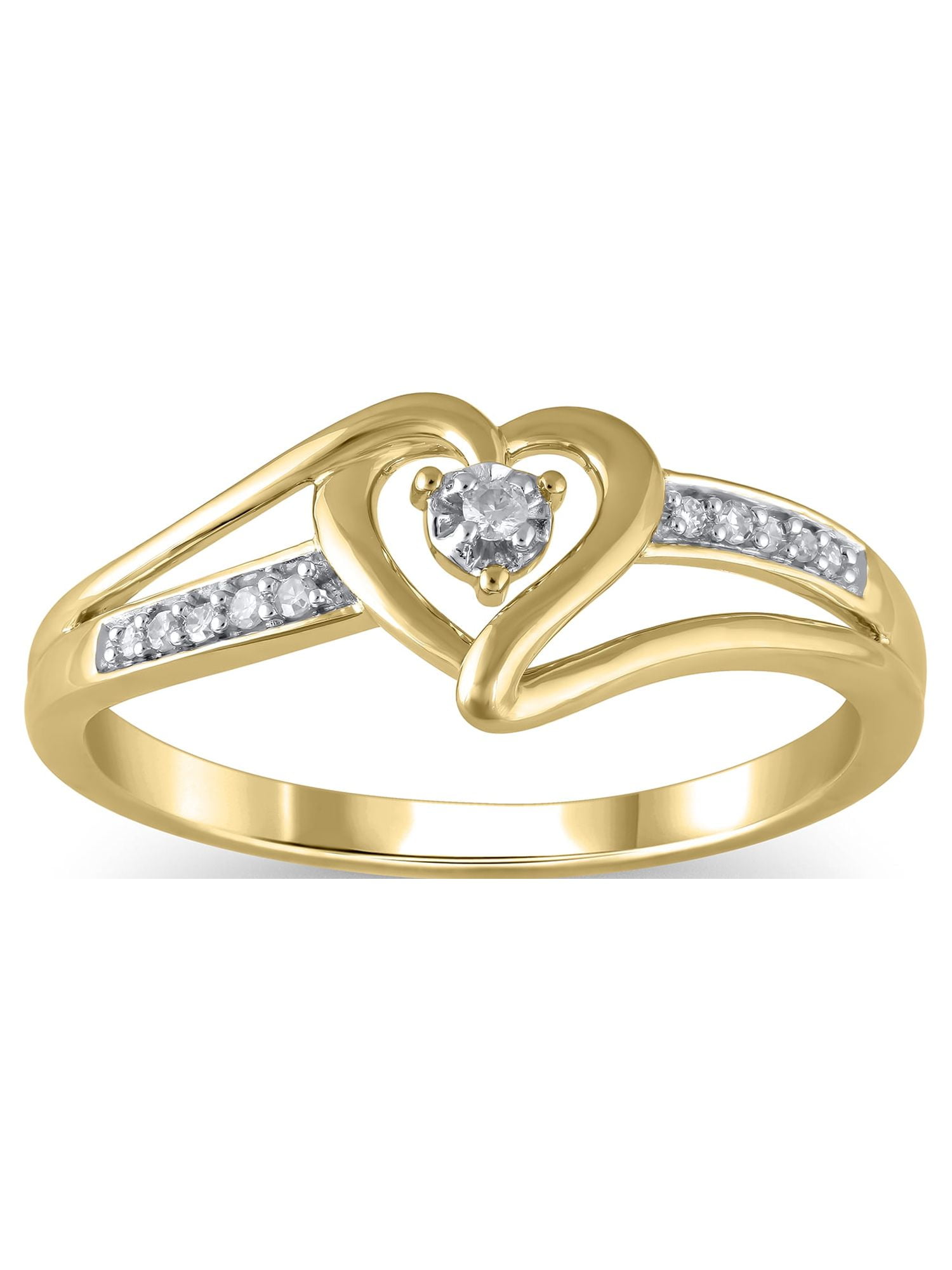 Diamond Accent (I3 clarity, J-K color) Hold My Hand Diamond Heart Promise Ring in 10kt Yellow Gold, Size 5