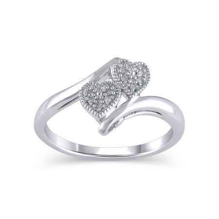 Diamond Accent (I3 clarity, J-K color) Hold My Hand Diamond Heart Promise Ring in Sterling Silver, Size 7