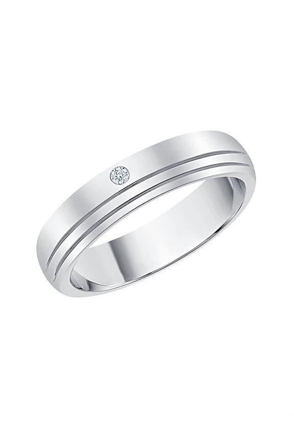 Diamond Accent Men's Wedding Band in 14K White Gold (I-Color, SI3-I1 Clarity) (Size-10.25)