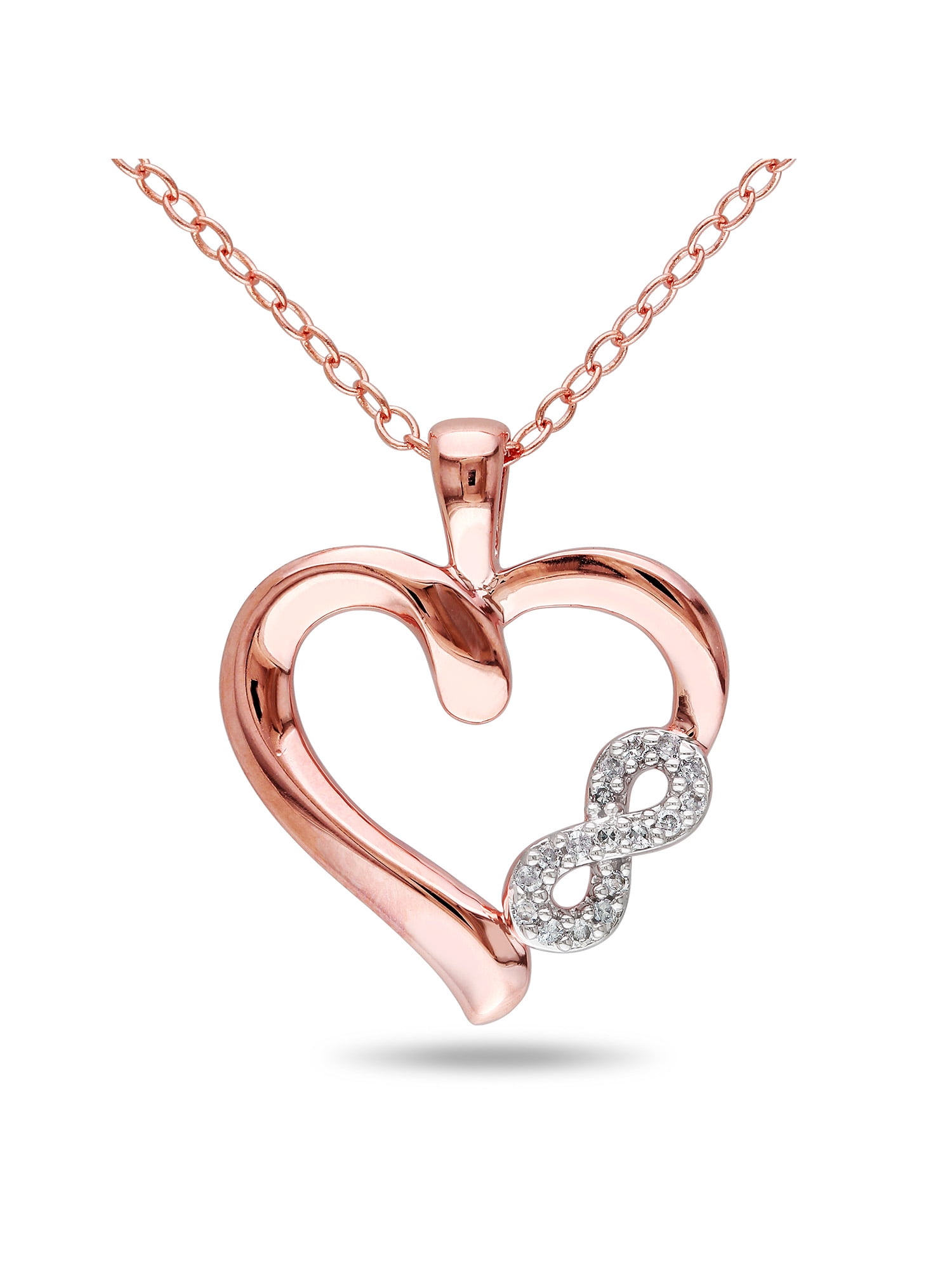 Diamond-Accent Rose Rhodium-Plated Sterling Silver Heart and Infinity ...