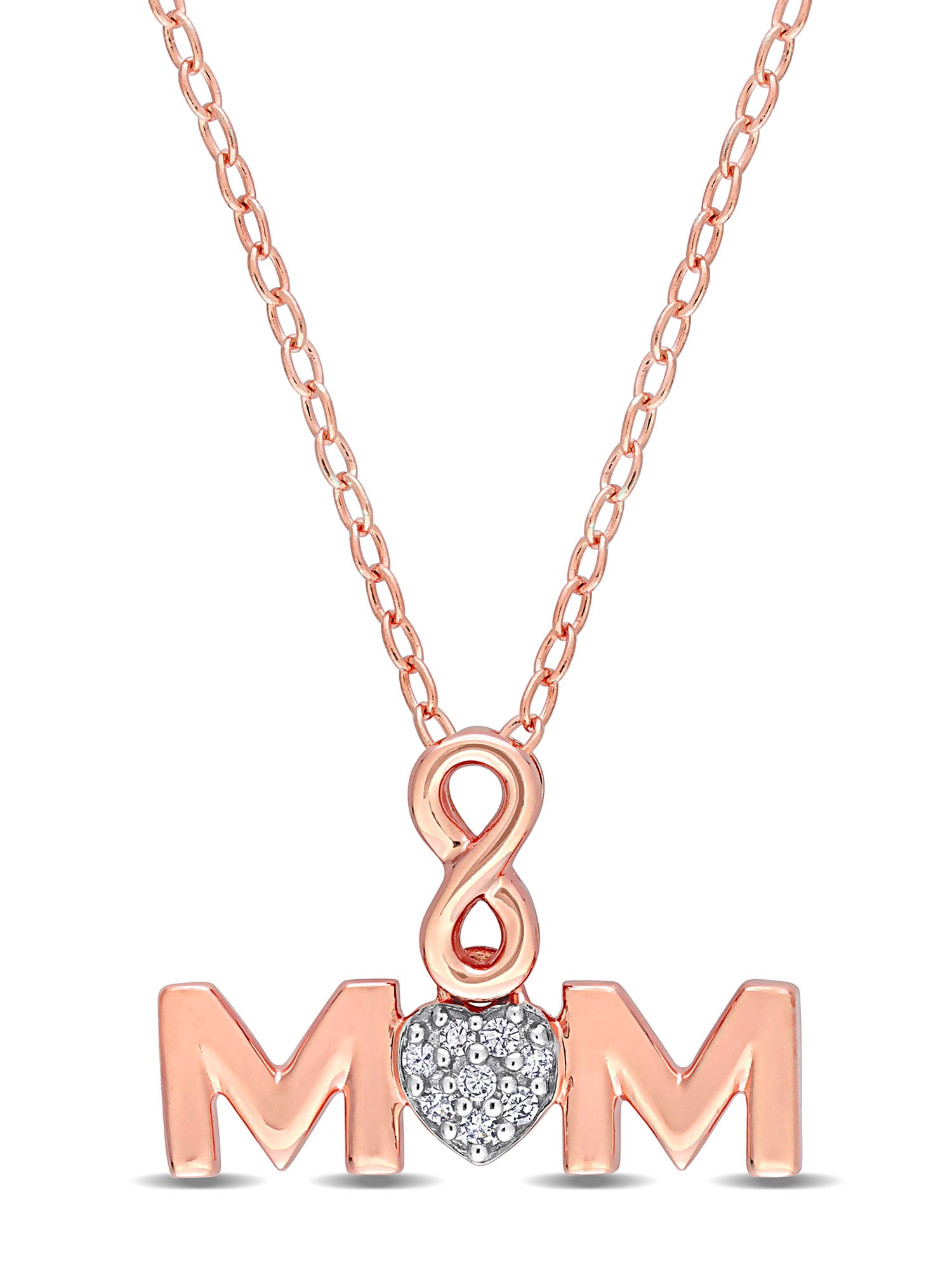 Diamond Accent Rose Rhodium Plated Sterling Silver Mom Pendant