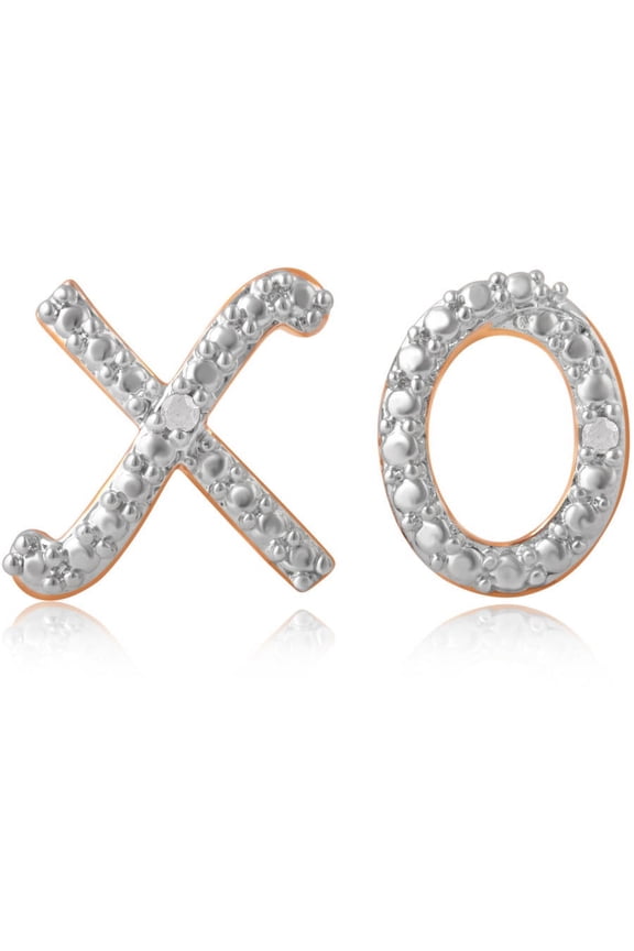 Diamond Accent Rose-Tone Overlay "X" and "O" Mismatch Earrings