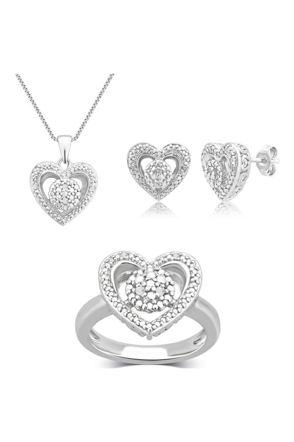 Diamond Accent Round White Rhodium Plated Ring, Earrings and Pendant Set, 18"