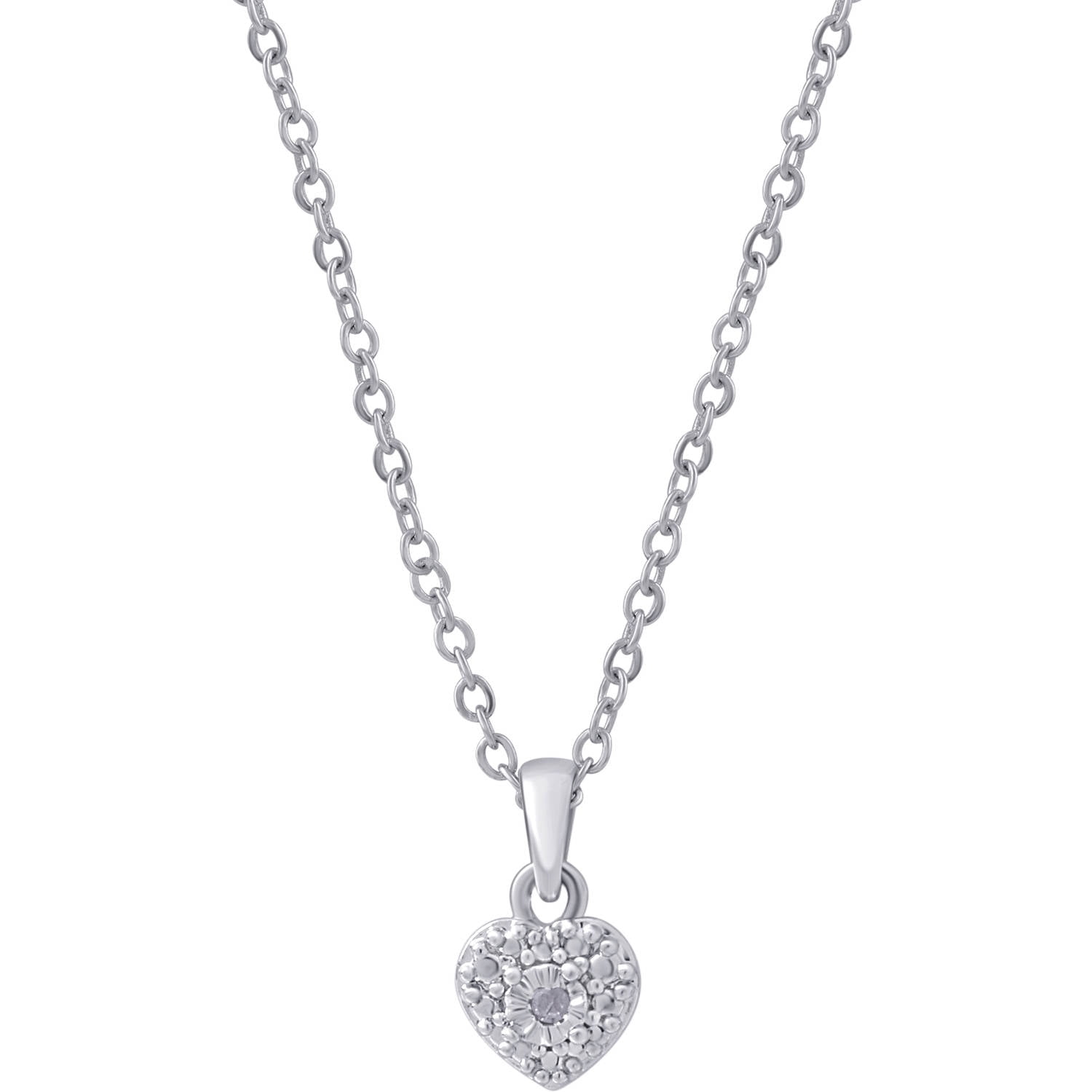 Diamond Accent Silver-Tone Heart-Shape Pendant, 18" Chain