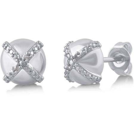 Diamond Accent Silver Tone "X" Stud Earrings