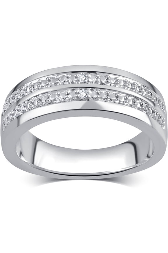 Diamond Accent Silvertone Brass Double Row Men's Ring