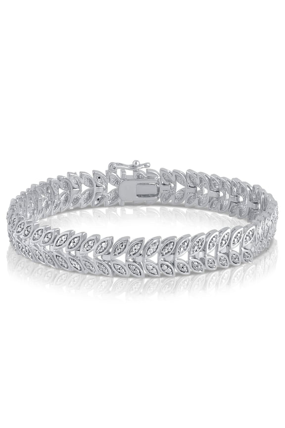 Diamond Accent Silvertone over Brass Leaf Fashion Bracelet, 7.50 Inch.