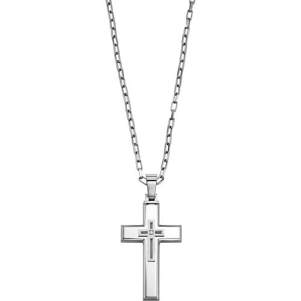 Diamond-Accent Stainless-Steel Cross Pendant, 22