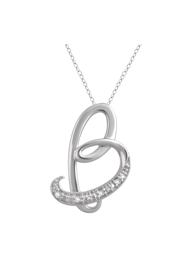 Diamond Accent Sterling Silver "B" Initial Pendant, 18" Chain