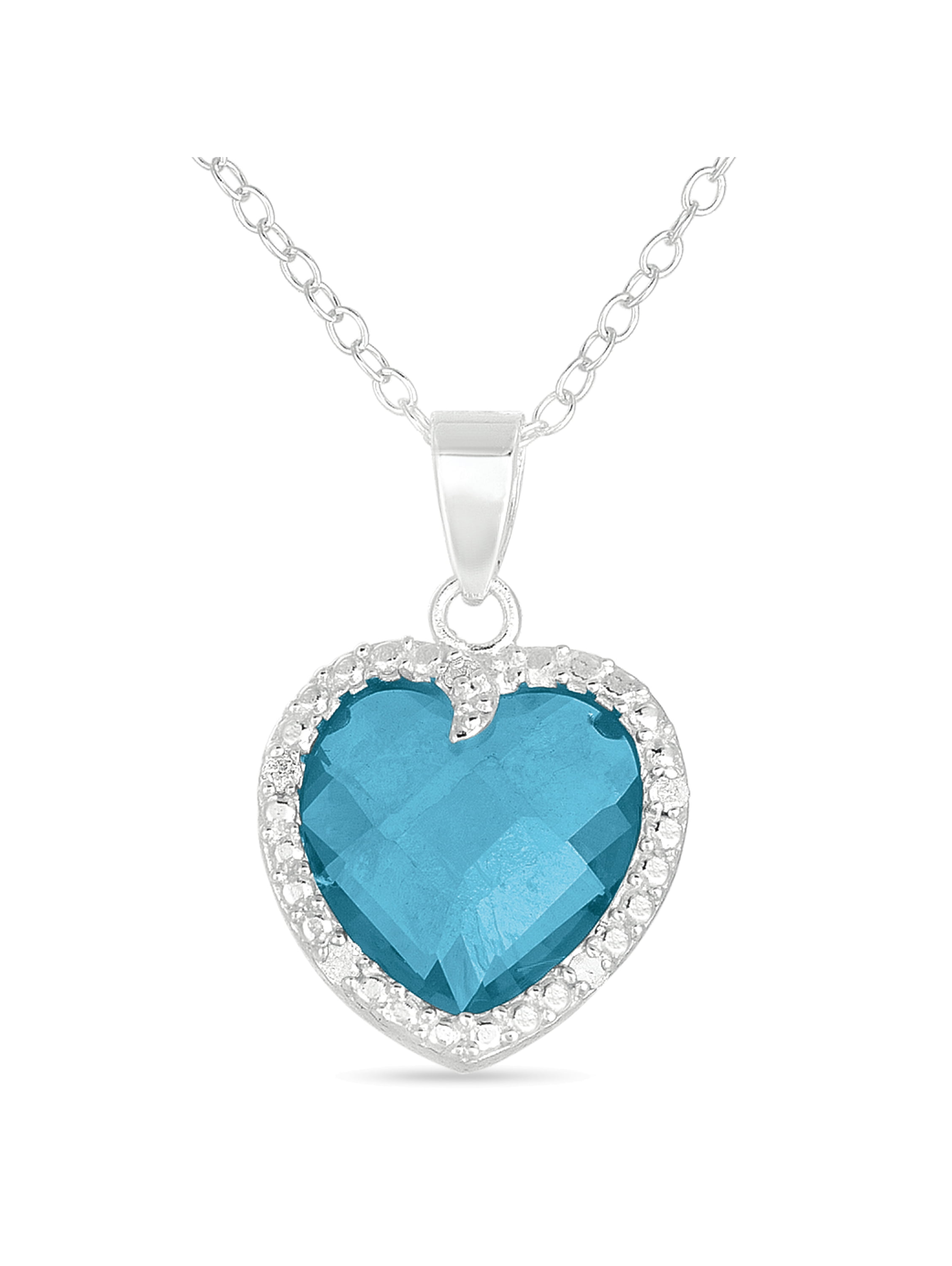 Diamond Accent Sterling Silver Blue Glass Heart Pendant, 18