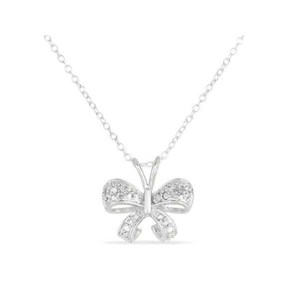 Diamond Accent Sterling Silver Bow Pendant, 18"