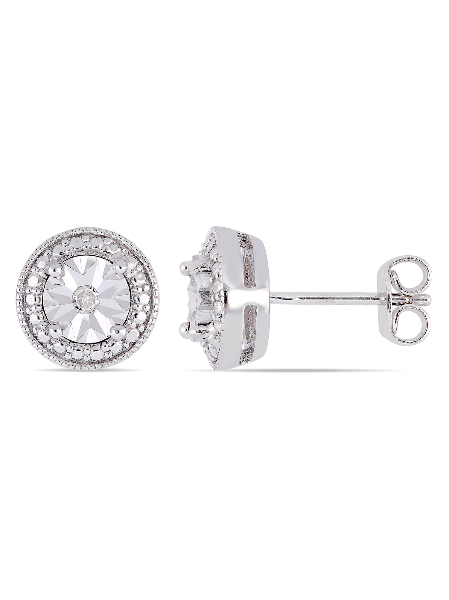 Sterling Silver .10ct Diamond MiracleSet Round Stud Earrings