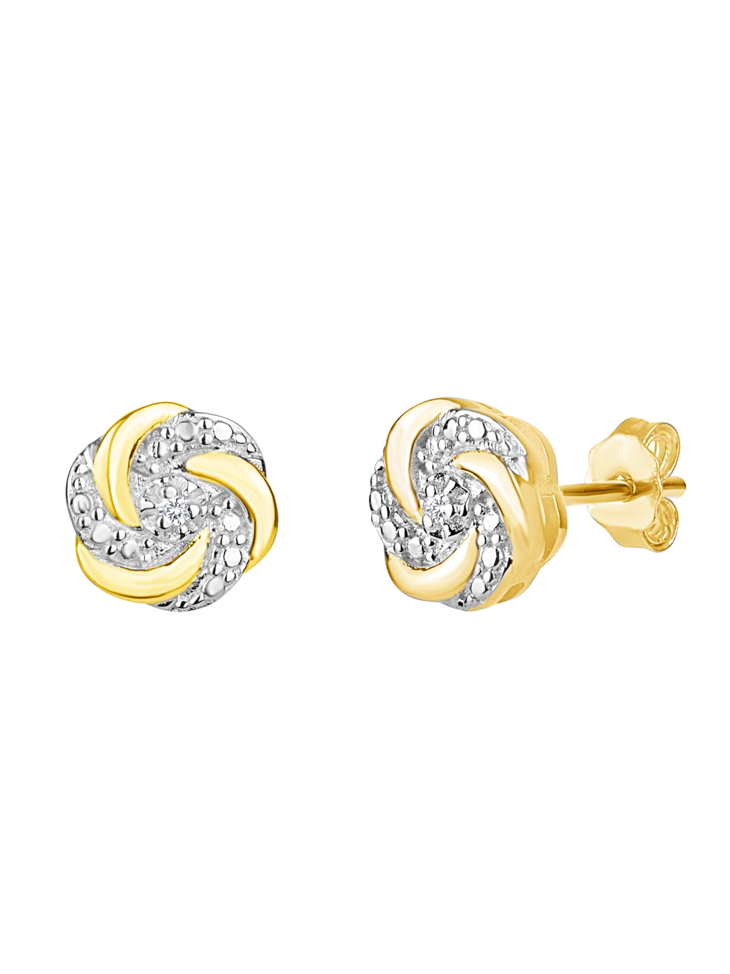Diamond Accent Stud Earrings in Sterling Silver and Yellow Gold-plated
