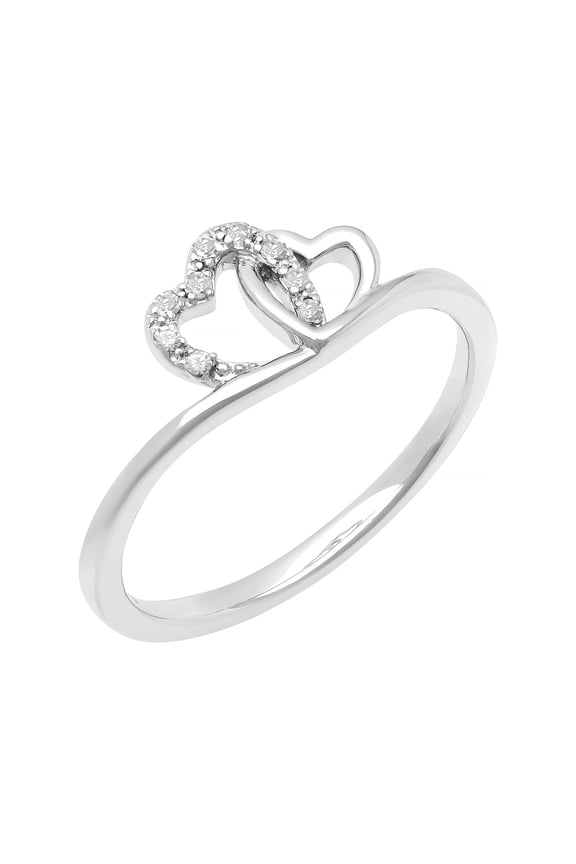 Diamond-Accent Two Heart Women's Promise Ring in Sterling Silver