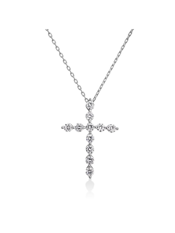 1 Cttw Lab Created Diamond Cross Necklace for Women Rhodium Plated 925 Sterling Silver Simple Pendant