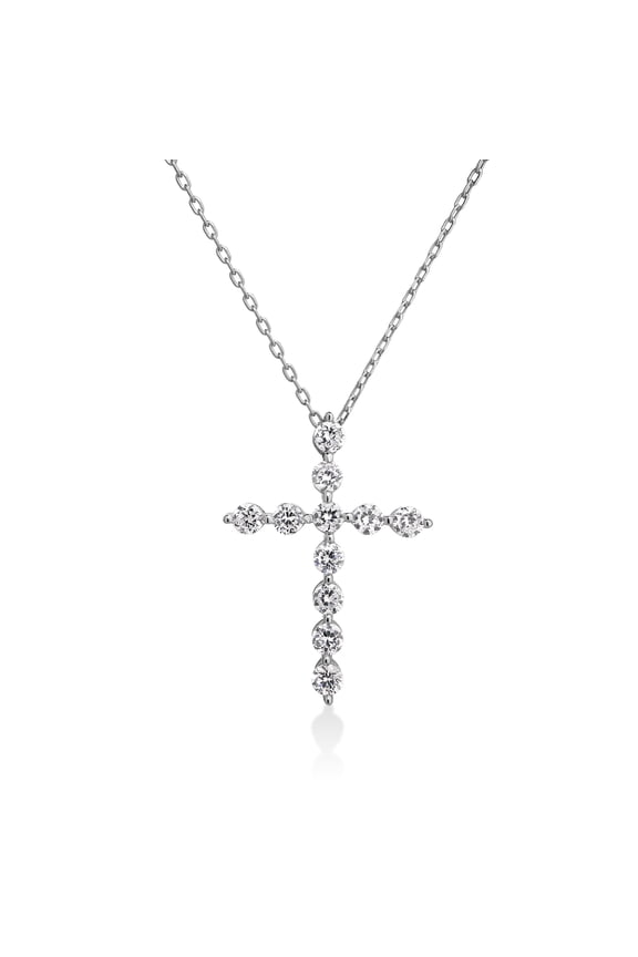 1 Cttw Lab Created Diamond Cross Necklace for Women Rhodium Plated 925 Sterling Silver Simple Pendant