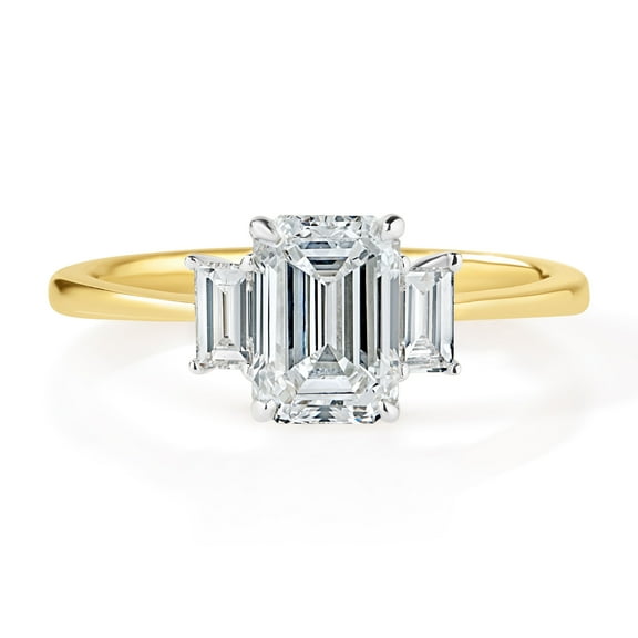 Diamond Affection 1 Cttw Lab Created Diamond Emerald Cut Three Stone Ring Yellow Gold Plated Sterling Silver