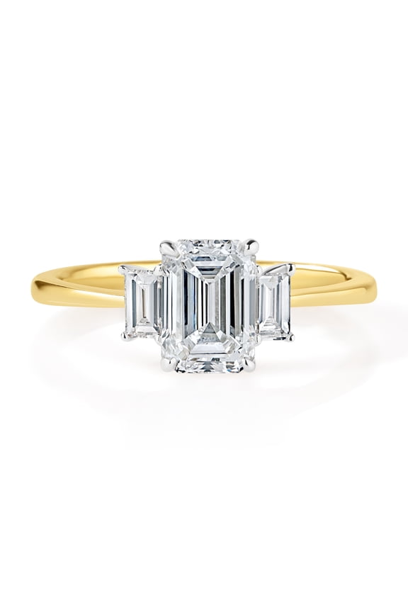 1 Cttw Lab Created Diamond Emerald Cut Three Stone Ring Yellow Gold Plated Sterling Silver