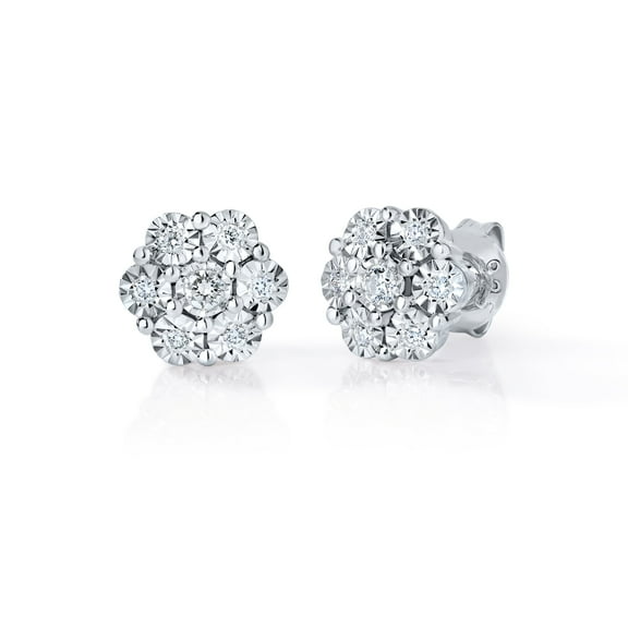 Diamond Affection .20 Cttw Lab Created Diamond Flower Stud Earrings Rhodium Plated Sterling Silver