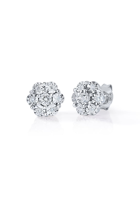 .20 Cttw Lab Created Diamond Flower Stud Earrings Rhodium Plated Sterling Silver