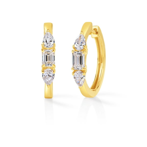 Diamond Affection Baguette Pear Cut 1 Cttw Lab Created Diamond Huggie Hoop Earrings Yellow Gold Plated Sterling Silver