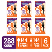 Diamond All Occasion Halloween Disposable Cutlery Set, 288 Count 144 Black Forks & 144 Orange Spoons, 6 Packs of 48