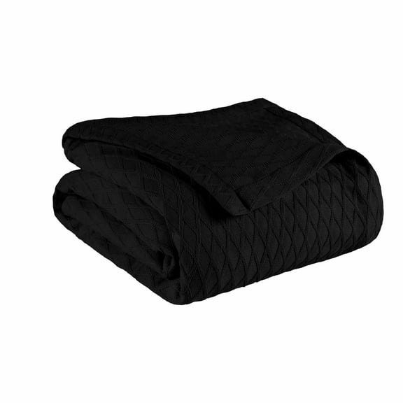 Diamond All-Season 100% Cotton Thermal Woven Blanket Black / King