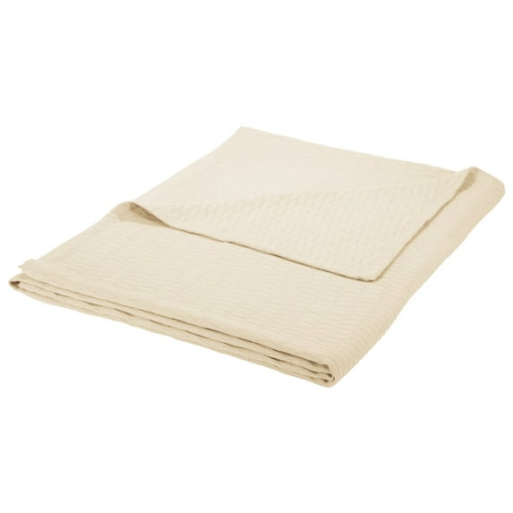 Diamond All-Season 100% Cotton Thermal Woven Blanket Ivory / Full/Queen