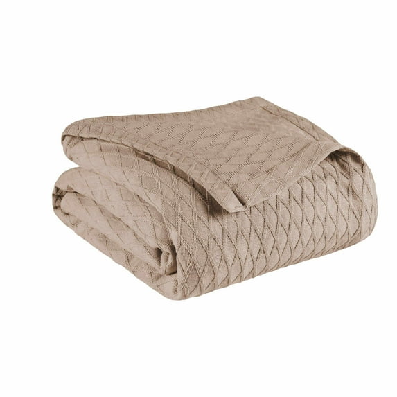 Diamond All-Season 100% Cotton Thermal Woven Blanket Khaki / Twin/Twin XL