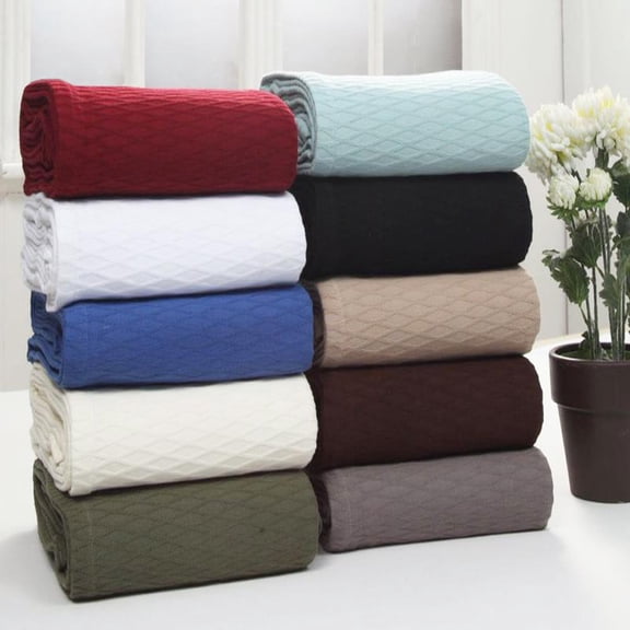 Diamond All-Season 100% Cotton Thermal Woven Blanket Merritt Blue / Full/Queen