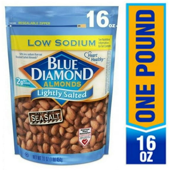 Diamond Almonds Low Sodium Lightly Salted Snack Nuts With Sea Salt 16oz (4 Pack)