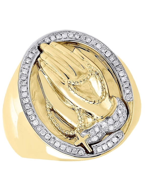 Diamond Angel Pinky Ring Men's 10K Yellow Gold Brushed Round Pave Set 0.30 Tcw.