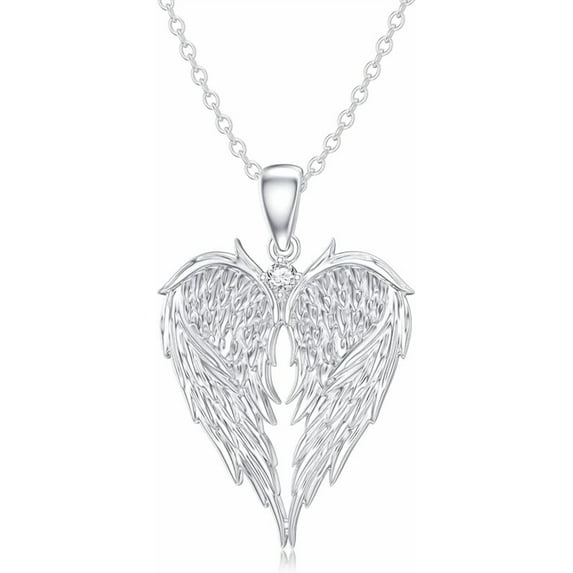 Diamond Angel Wing Necklace for Women 925 Sterling Silver Heart Shaped Angel Wing Pendant Necklace with Lab Grown Diamond Jewelry Gifts for Mom Wife Girlfriend Daughter Sister Friend