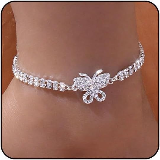 Diamond Ankle Bracelet Women Waterproof Heart Cross Butterfly Anklet Silver Anklet Women Tennis Rhinestone Ankle Bracelet Beach Foot Jewelry Walmart
